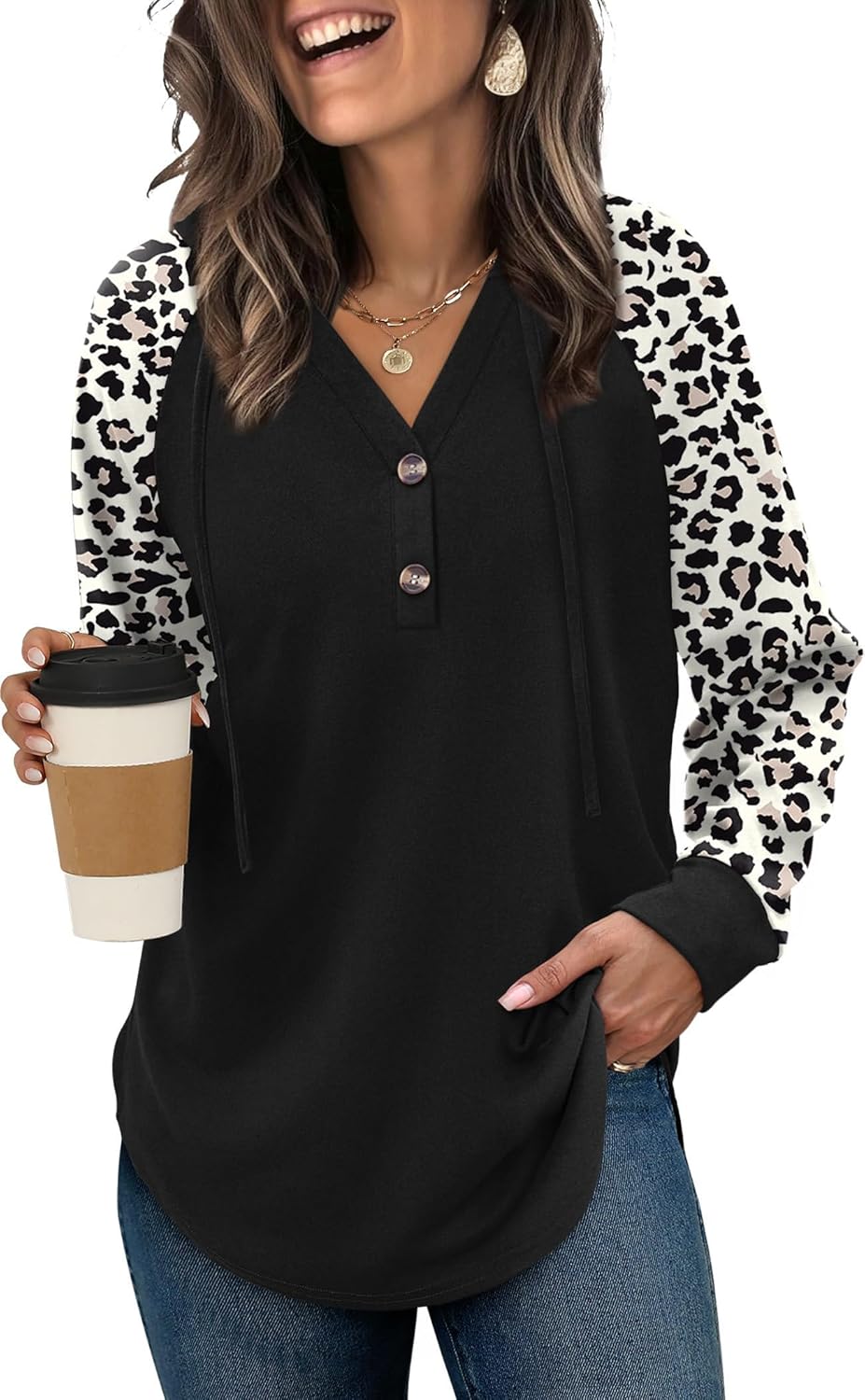 OFEEFAN Womens Hoodies Pullover Sweaters Tunic Tops for Women Loose Fit Dressy Oversized Sweatshirt with Buttons