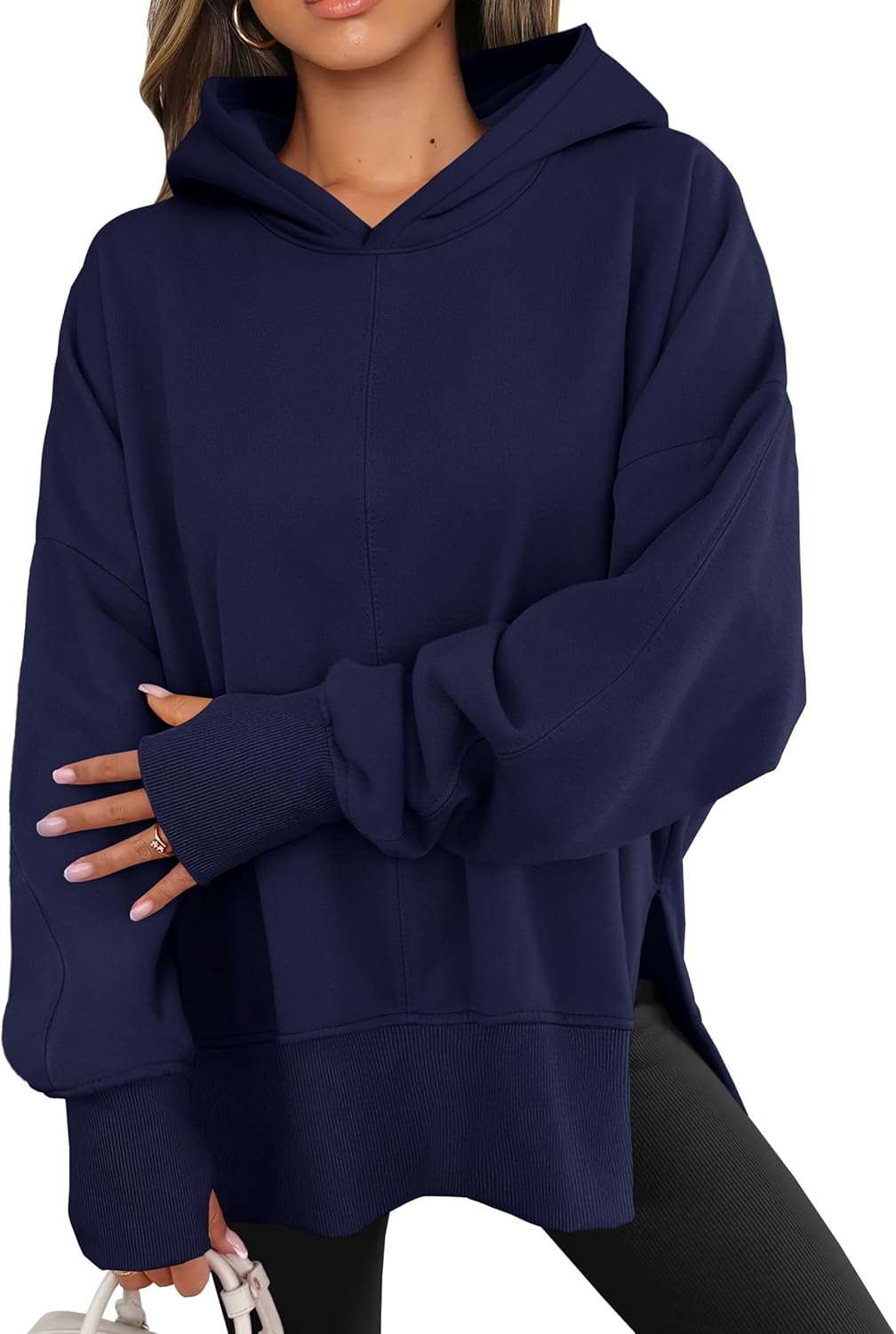 ANRABESS Womens Oversized Hoodies Long Sleeve Fleece Side Slit Hooded Sweatshirts Pullover 2025 Fall Outfits Y2K Clothes