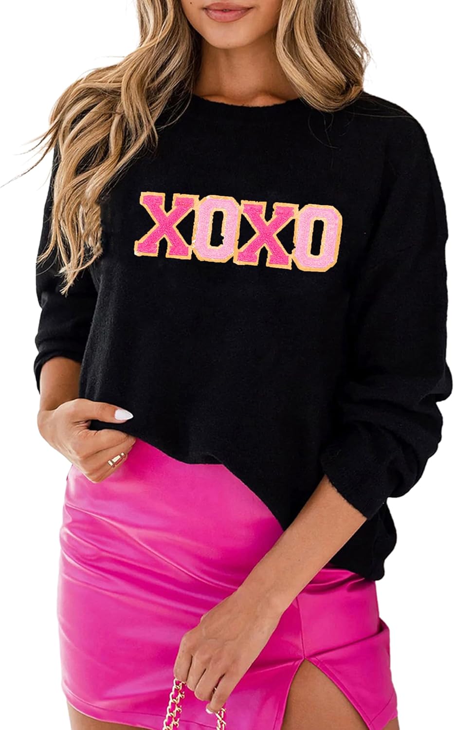 LEMAFER Women 2025 Merry Christmas Round Neck Sequin Letters Sweater Casual Solid Slogan Long Sleeve Pullover Sweatshirt Tops