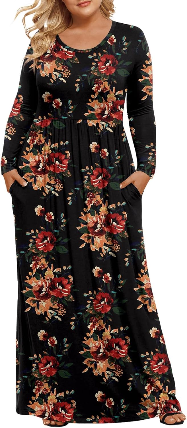 LONGYUAN Women's Plus Size Maxi Dresses for Curvy Women Casual Long Dress XL-6XL