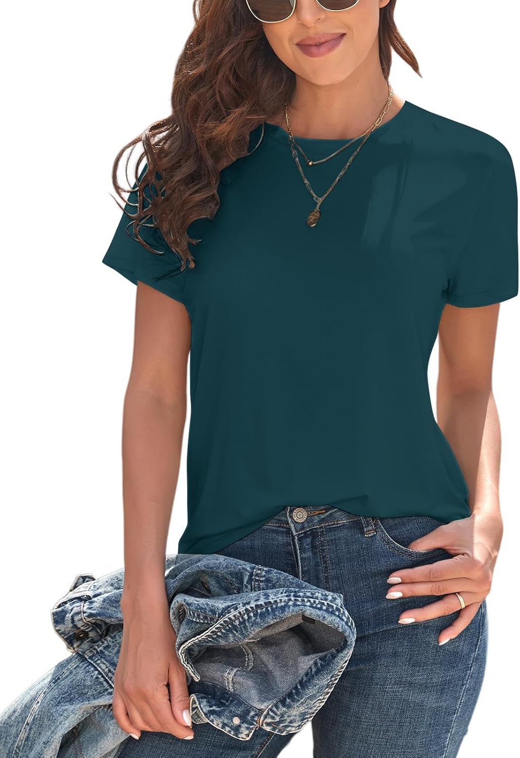 KevaMolly Basic T Shirts for Women UPF 50+ Short Sleeve Casual Summer Tops Trendy Solid Loose Fit Tshirt