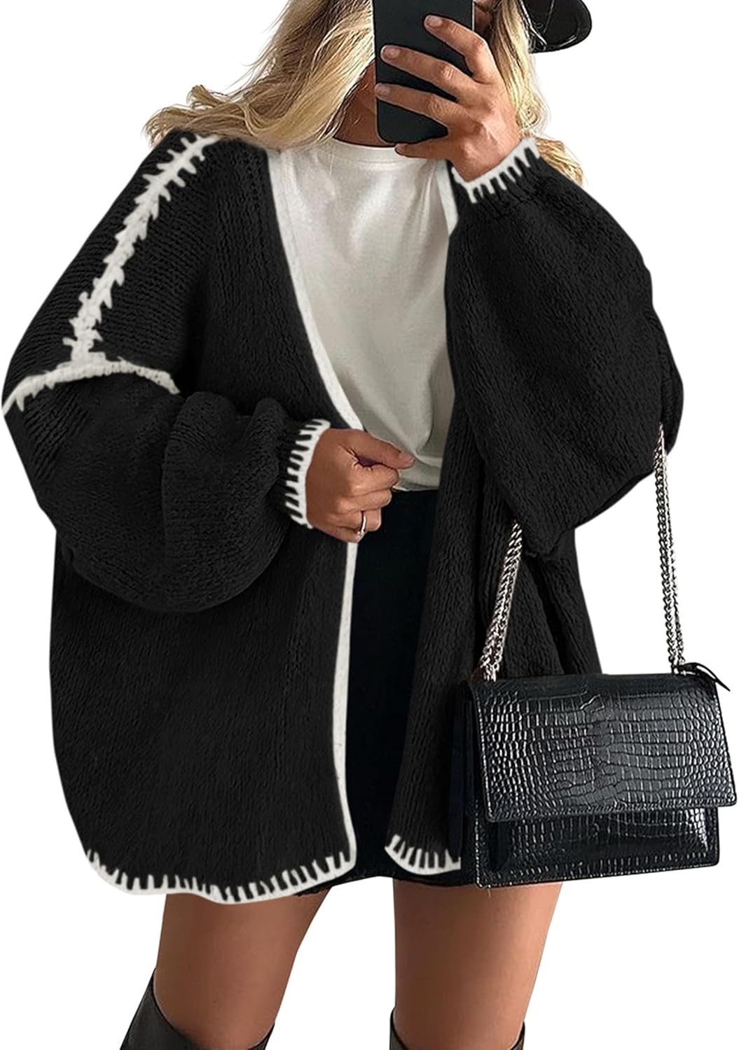 PRETTYGARDEN Womens Oversized Cardigan Sweaters 2025 Fall Long Lantern Sleeve Knit Open Front Lightweight Sweater