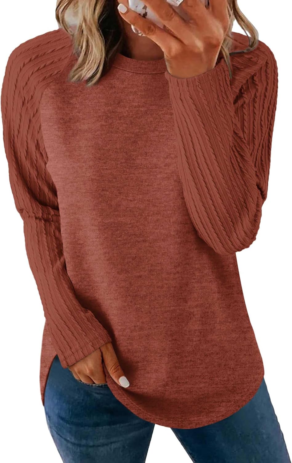 SAMPEEL Sweatshirt for Women Long Sleeve Shirts Crewneck Sweaters Fall Fashion Outfits 2025 Trendy Tunic Tops Plus Size