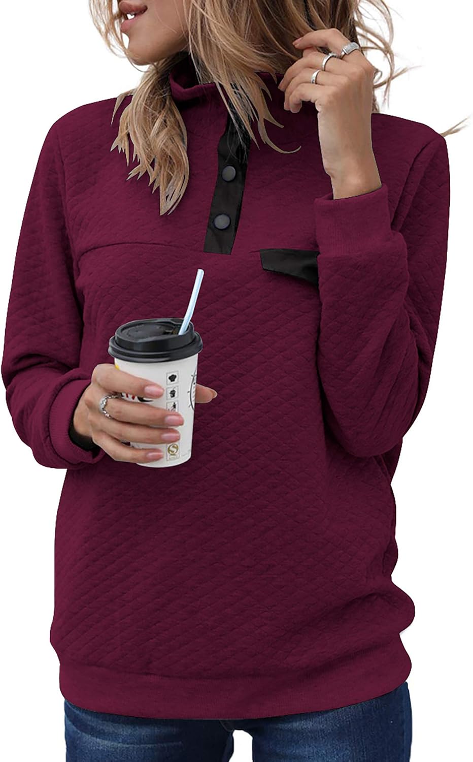 BTFBM Women Fashion Quilted Pattern Lightweight Zipper Long Sleeve Plain Casual Ladies Sweatshirts Pullovers Shirts Tops