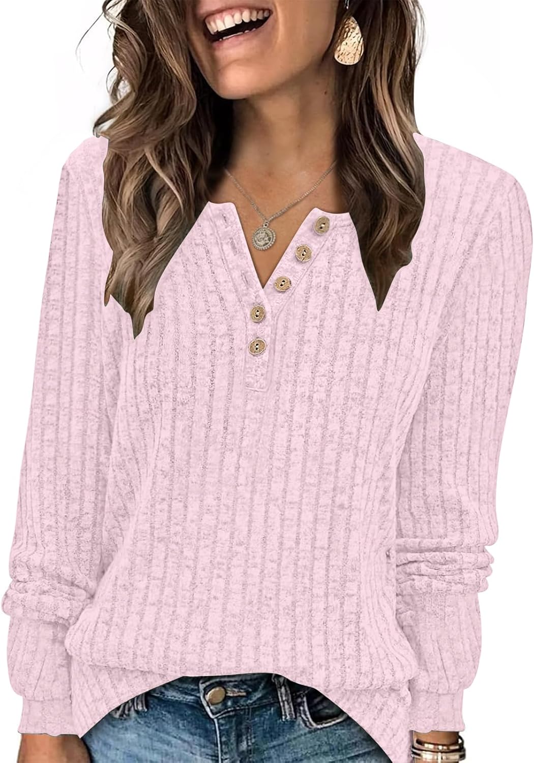 AUTOMET Long Sleeve Henley Shirts Women's Business Casual Lightweight Tunic Sweater Tops