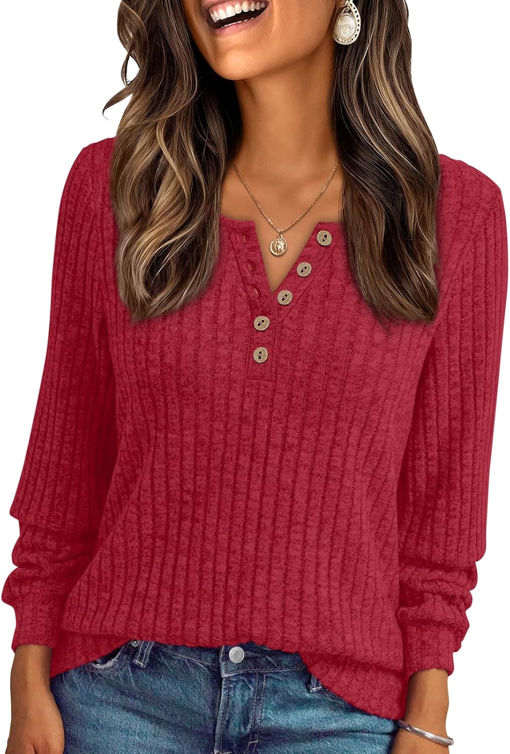 AUTOMET Long Sleeve Henley Shirts Women's Business Casual Lightweight Tunic Sweater Tops