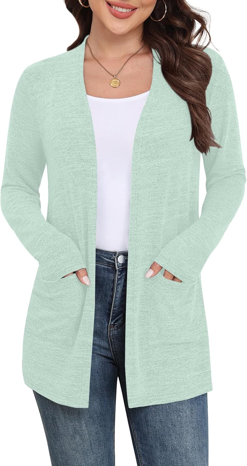 Yincro Womens Lightweight Cardigan Long Sleeve Open Front Casual Sweater Cardigans with Pockets