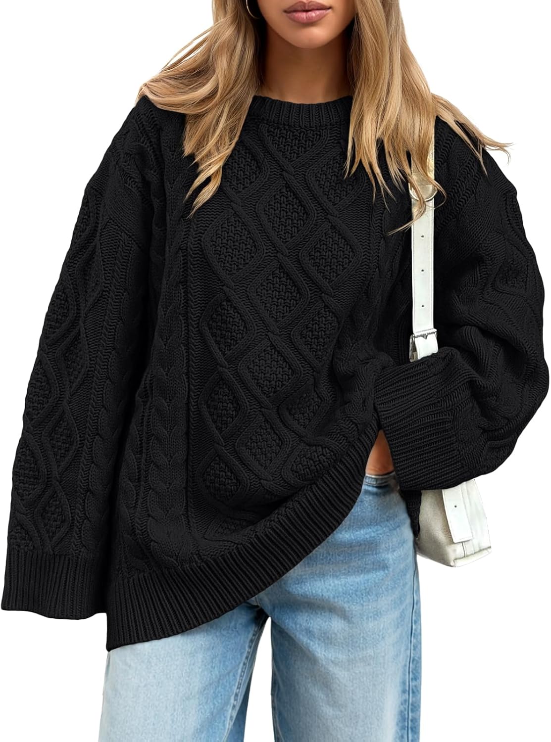 Trendy Queen Women's Oversized Cable Knit Crewneck Sweaters Cozy Winter Clothes