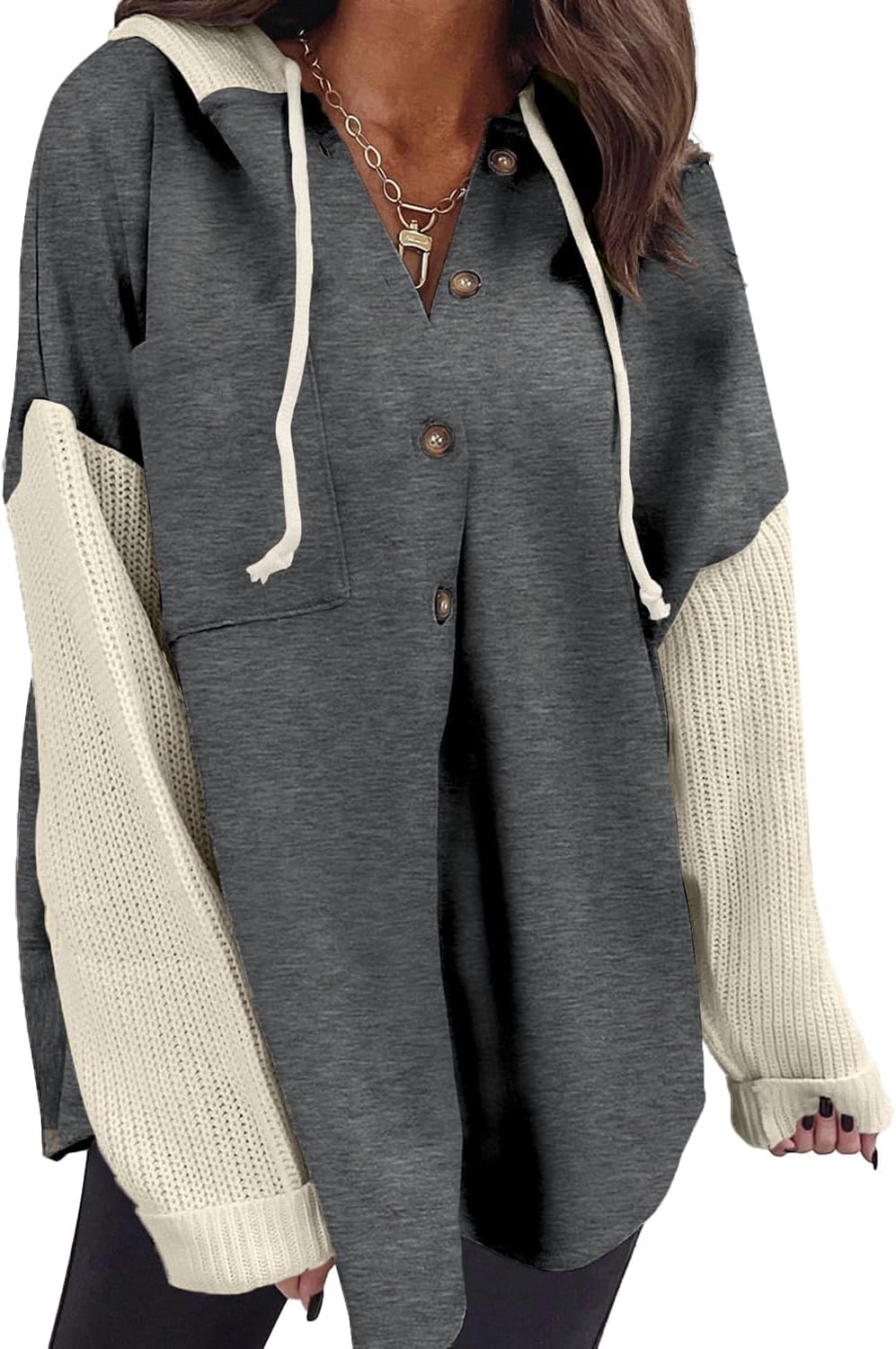 SHEWIN Oversized Sweatshirt for Women Loose Fit Casual Long Sleeve Button Hooded Sweatshirts Hoodies with Pocket