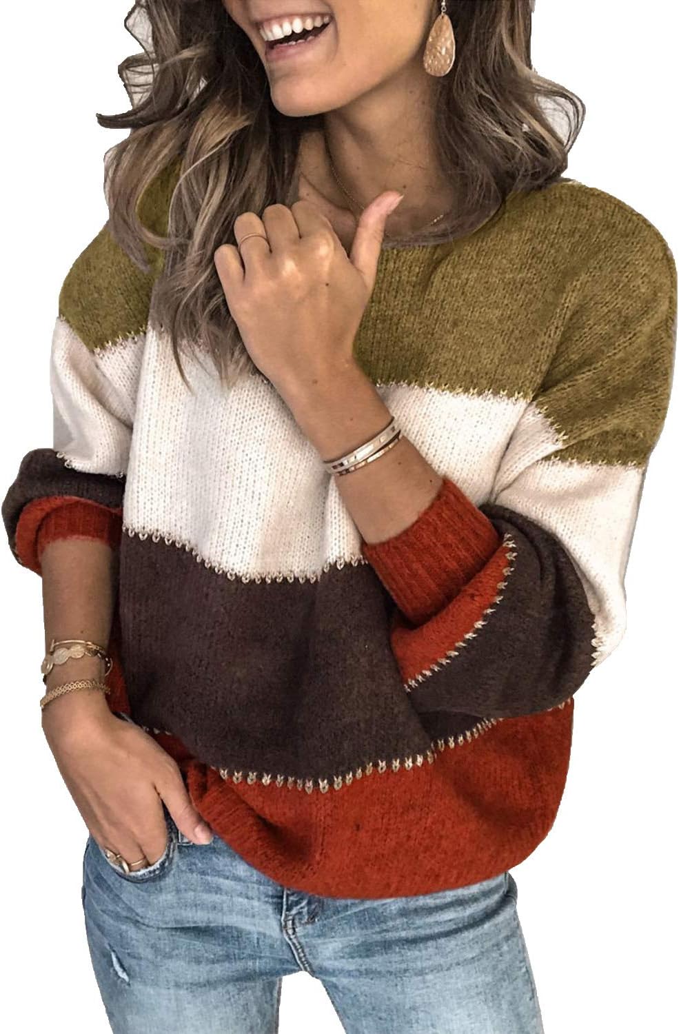 ANCAPELION Women’s Casual Sweater Pullover Winter Basic Sweatshirt Long Sleeve Cozy Knitted Jumper Tops Loose Fit