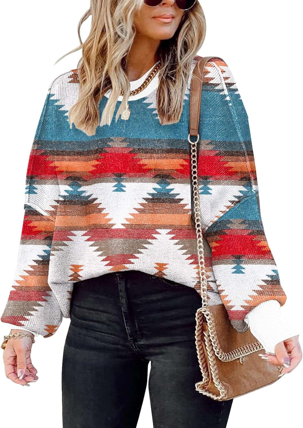 ETCYY Womens Oversized Sweaters Fall 2025 Fashion Clothes Trendy Batwing Sleeve Colorblock Striped Knit Pullover Tops