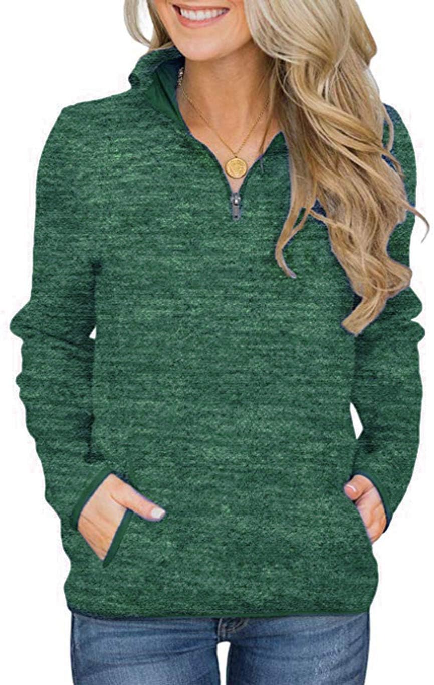 Artfish Women's Women Quarter Zip Casual Pullovers Lightweight Fleece Sweatshirts with Pockets