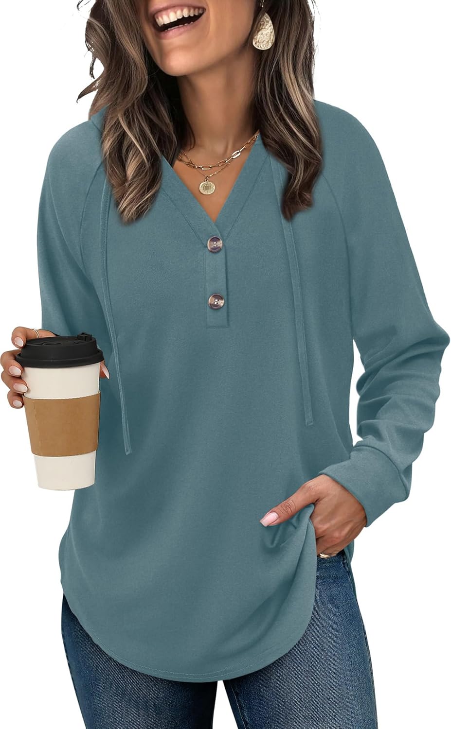 OFEEFAN Womens Hoodies Pullover Sweaters Tunic Tops for Women Loose Fit Dressy Oversized Sweatshirt with Buttons