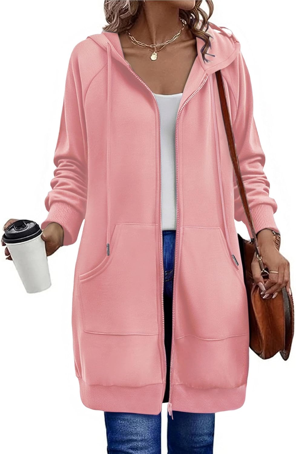 Zeagoo Women's Zip Up Hoodies Long Tunic Sweatshirts Long Sleeve Oversized Fleece Casual 2025 Fall Jacket Coat with Pocket