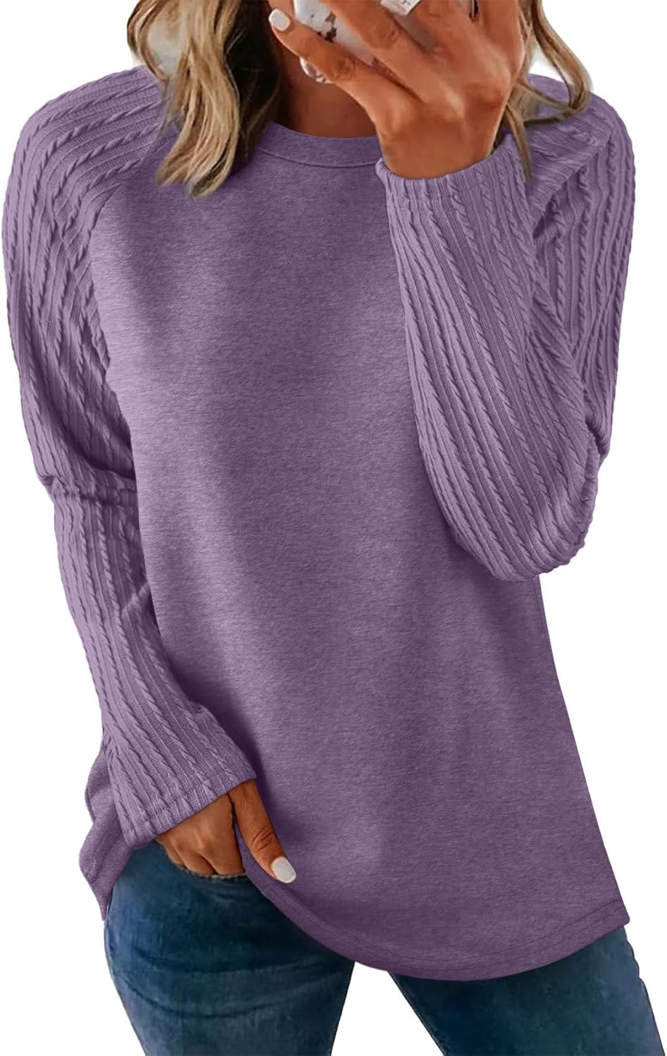 OFEEFAN Long Sleeve Shirts for Womens Fall Fashion 2025 Crewneck Oversized Sweatshirt Tunic Tops to Wear with Leggings