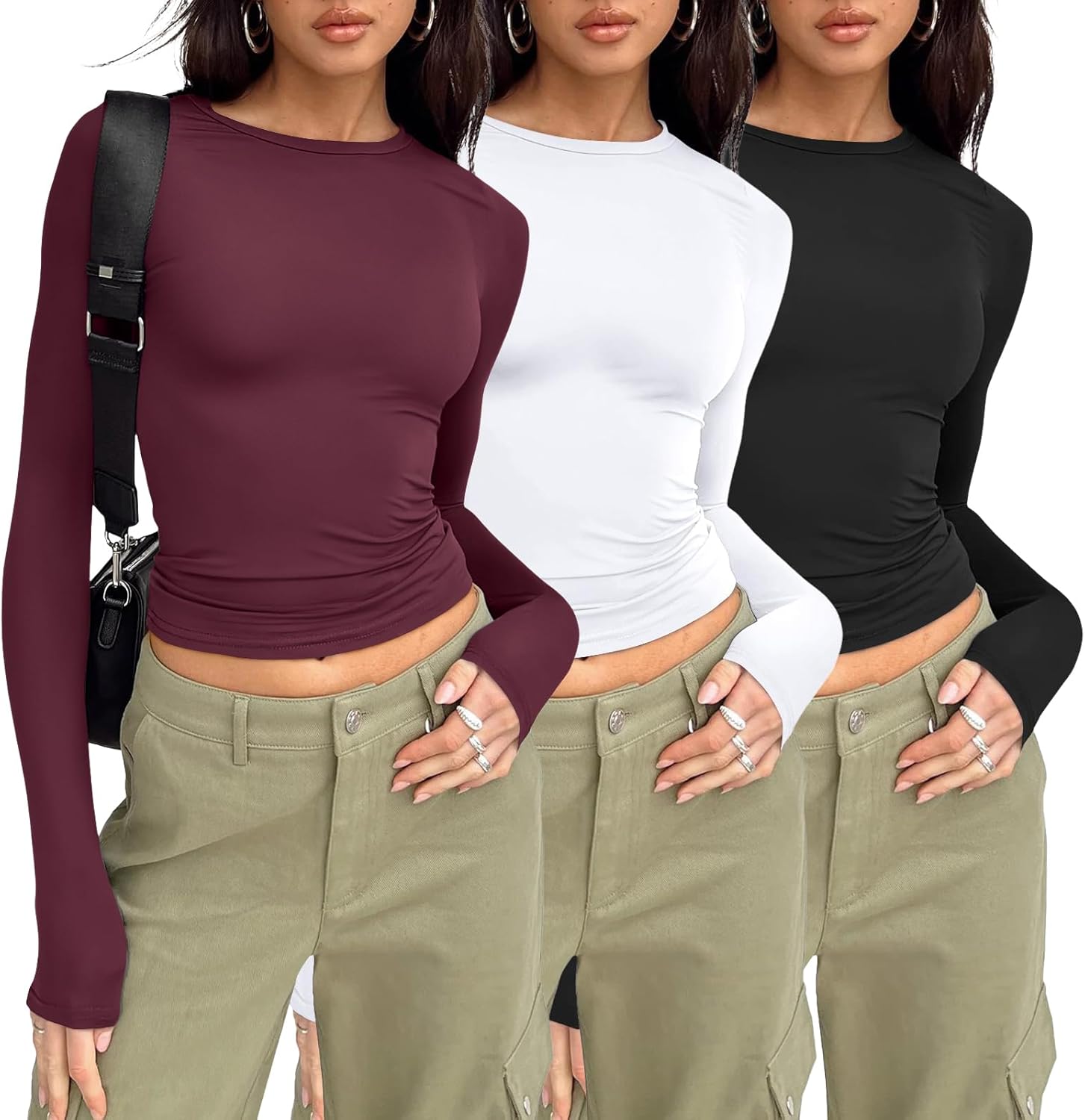 AUTOMET 3 Pack Womens Long Sleeve T Shirts Fall Fashion Basic Going Out Crop Tops Slim Fitted Winter Clothes 2025