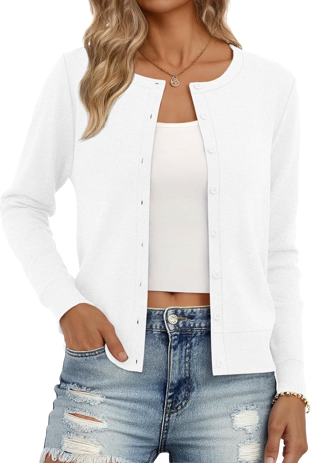 Trendy Queen Womens Cardigan Sweaters Lightweight Crew Neck Outfits Fall Fashion 2025 Clothing