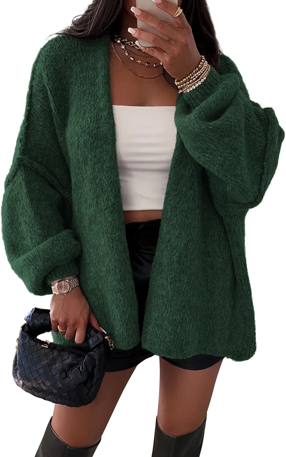 ATHMILE Womens Fall Oversized Cardigan Sweaters Long Lantern Sleeve Knit Open Front Lightweight Winter Fashion Clothes 2025