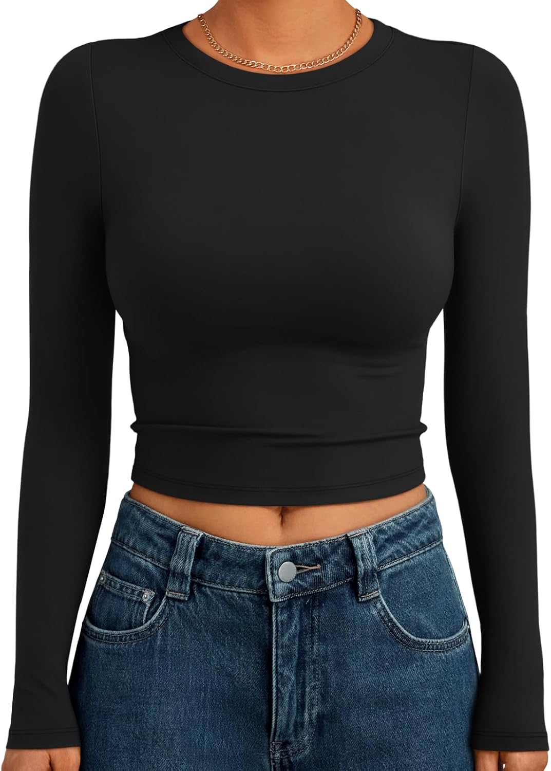 Trendy Queen Womens Long Sleeve Crop Tops Basic Slim Fitted Shirts Fashion 2025 Going Out Y2k Tops Teen Girl Clothes