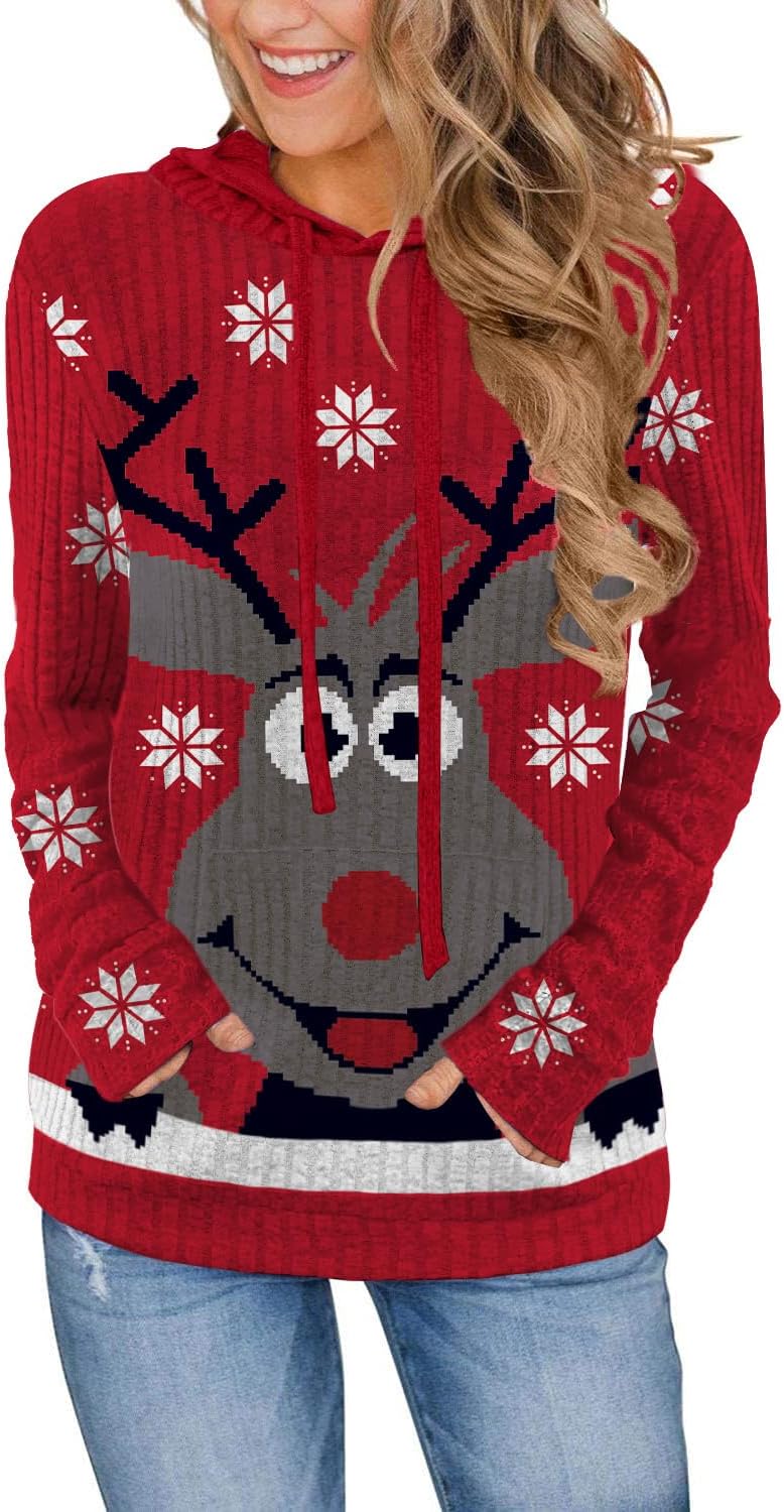 MixShe Women’s Color Block Knit Hoodie – Casual Long Sleeve Pullover Sweater Tops with Pocket