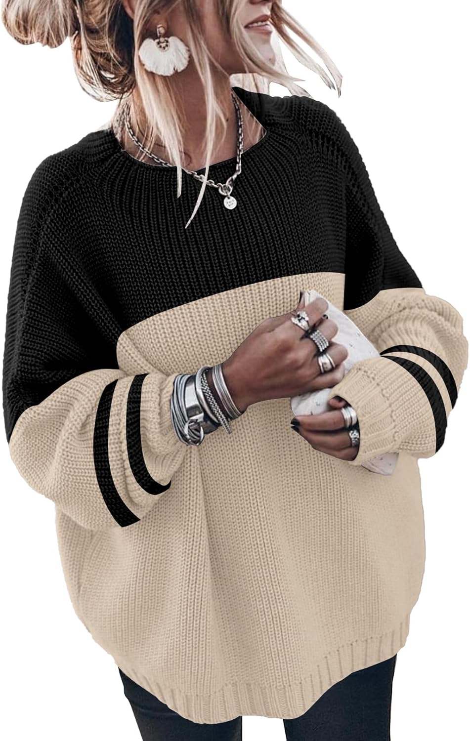 Womens Oversized Sweaters Loose Solid Casual Long Sleeve Mock Neck Knitted Jumper Tops