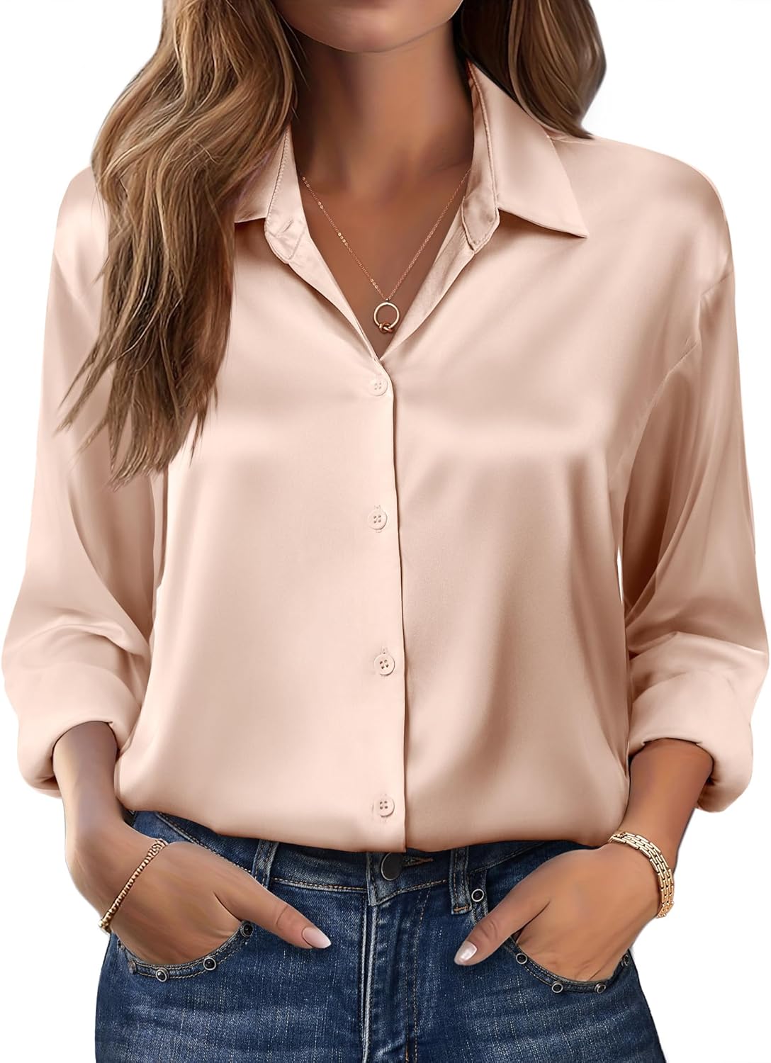 Zeagoo Womens Tops Long Sleeve Satin Silk Button Down Shirts Casual Business Dressy Blouses Fall Clothes