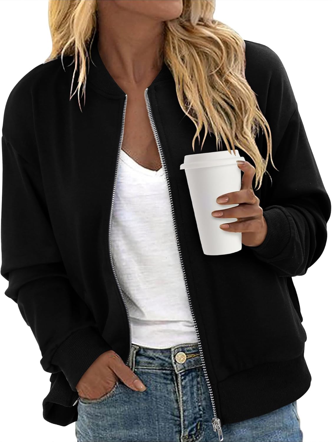 CRAZY GRID Women's Zip Up Jacket Casual Long Sleeve Sweatshirts Fall Coat Outerwear Windbreaker with Pockets S-XXL