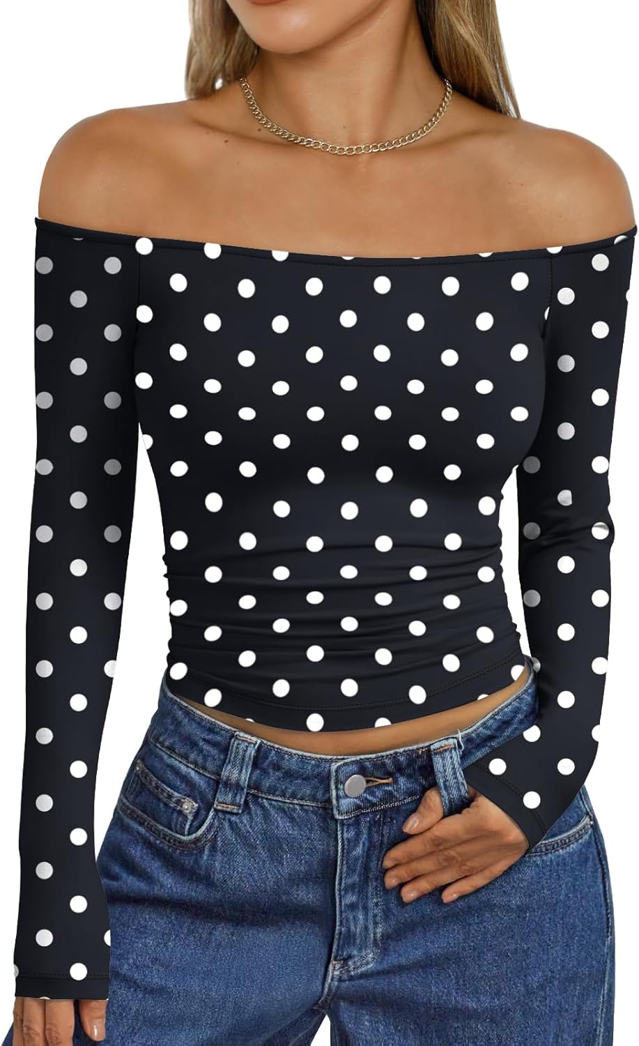 Trendy Queen Womens Long Sleeve Off The Shoulder Tops Going Out Cute Basic Y2K Fall Fashion 2025 Outfits Clothes