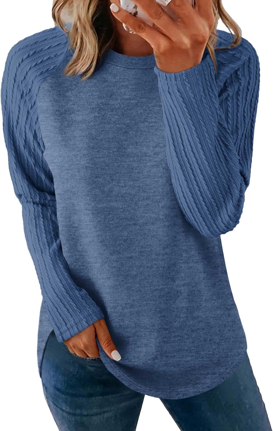 SAMPEEL Sweatshirt for Women Long Sleeve Shirts Crewneck Sweaters Fall Fashion Outfits 2025 Trendy Tunic Tops Plus Size