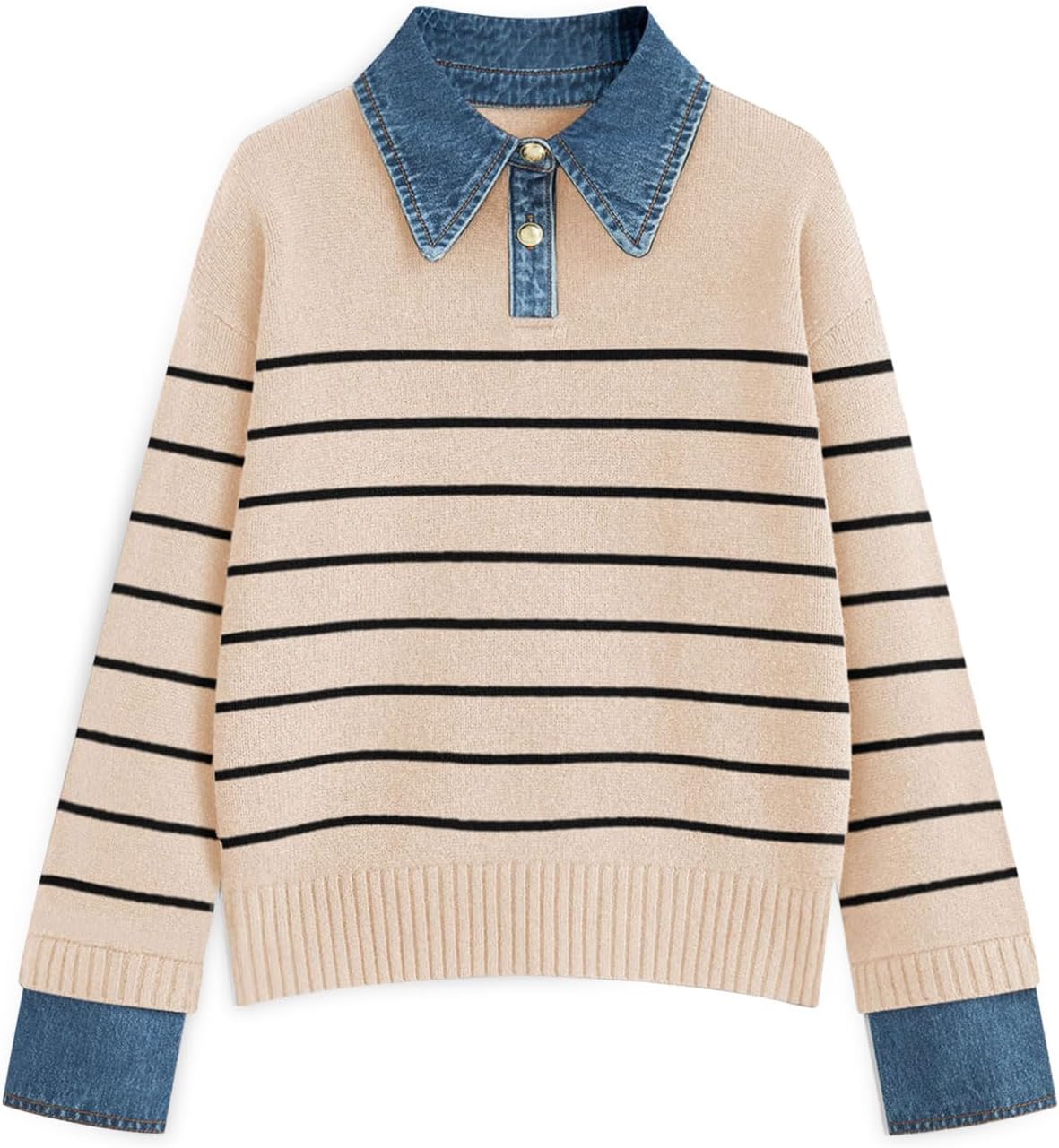 Womens Oversized Sweater Cozy Chunky Long Sleeve Mock Turtleneck V Neck Button Down Denim Polo Pullover Tunic Sweaters