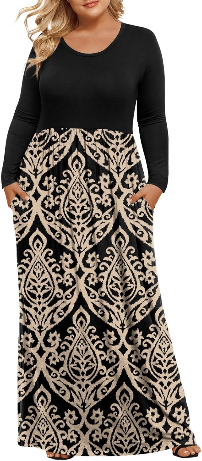 LONGYUAN Women's Plus Size Maxi Dresses for Curvy Women Casual Long Dress XL-6XL