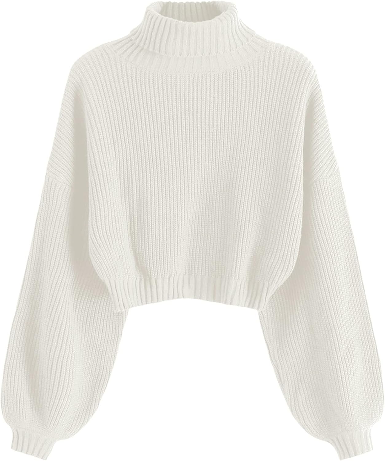 ZAFUL Women's Cropped Turtleneck Sweater Lantern Sleeve Ribbed Knit Pullover Sweater Jumper