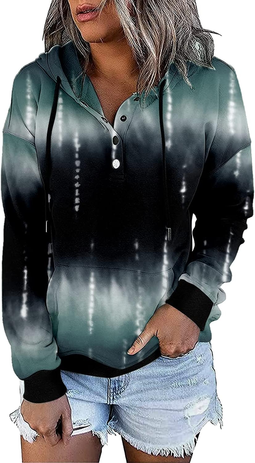 VIEACTIVEWEAR Hoodie for Women Tie Dye Sweatshirt Button Down Tops Casual Long Sleeve Oversize Pullover