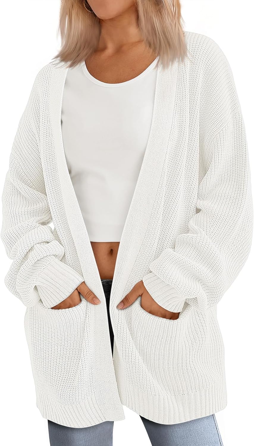 LILLUSORY Womens Oversized Cardigans Soft Knit Cardigan Sweater with Pockets