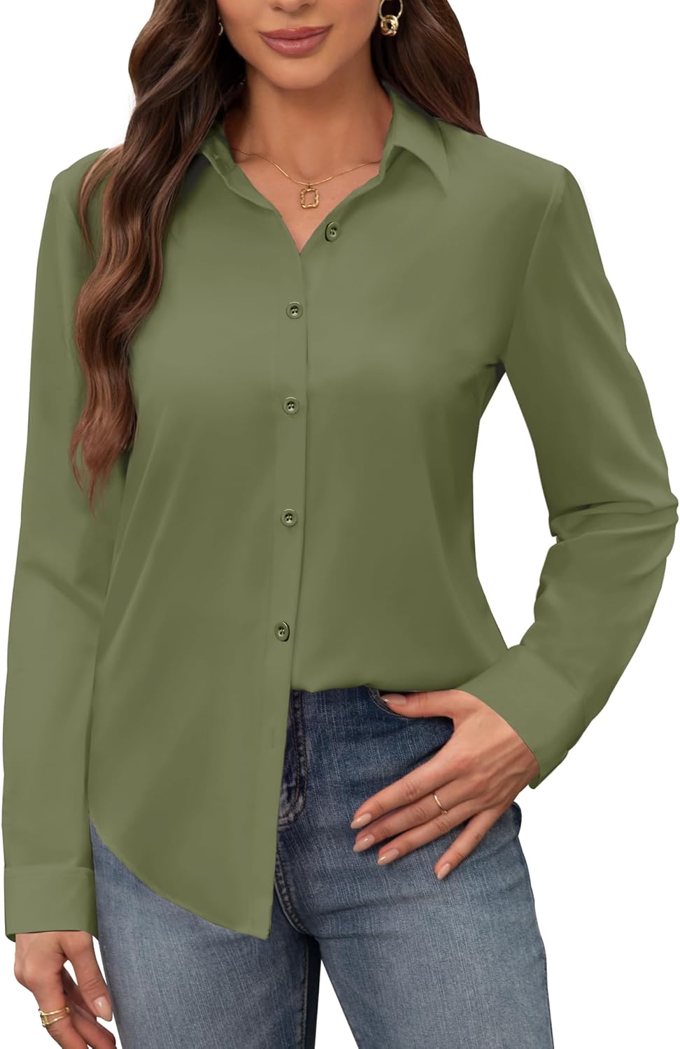 siliteelon Women's Stain Shield Dress Shirts Wrinkle Free Long Sleeve Shirts Solid Work Business Button Down Shirts