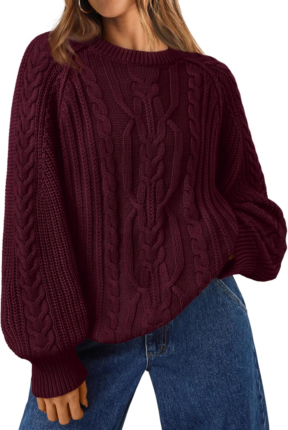 Trendy Queen Women's Oversized Cable Knit Crewneck Fall Pullover Sweaters