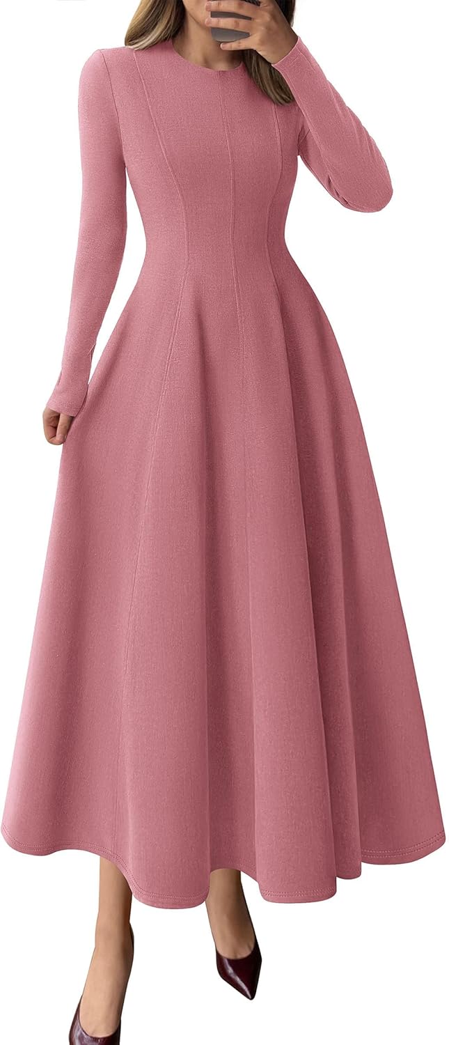 PRETTYGARDEN Cocktail Dresses for Women 2025 Elegant Classy Fall Long Sleeve Midi A Line Flowy Modest Winter Party Dress