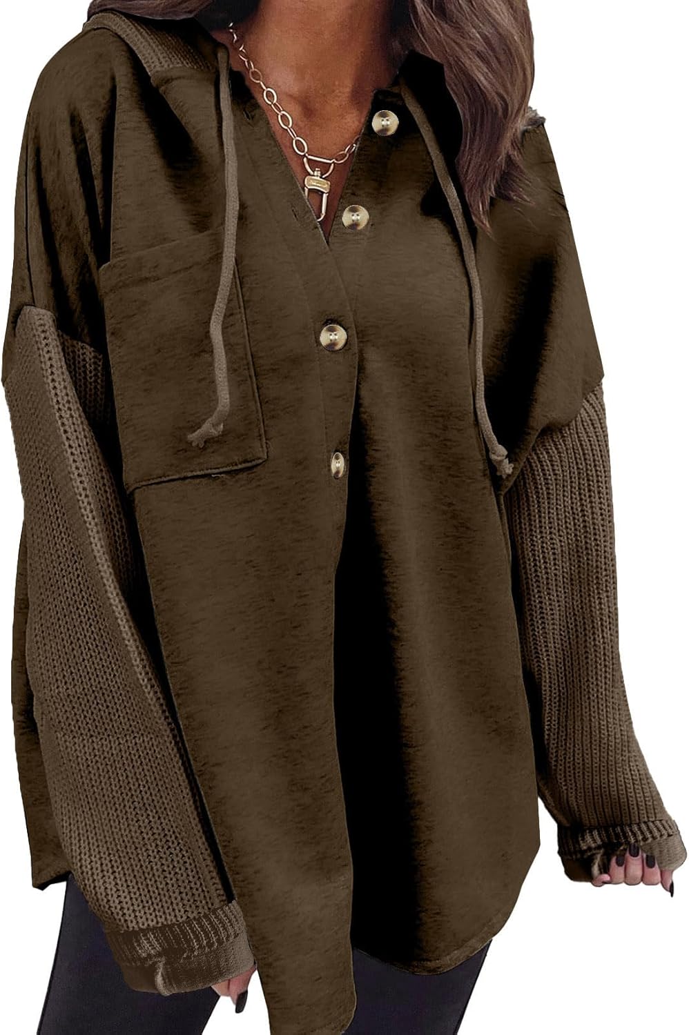 SHEWIN Oversized Sweatshirt for Women Loose Fit Casual Long Sleeve Button Hooded Sweatshirts Hoodies with Pocket