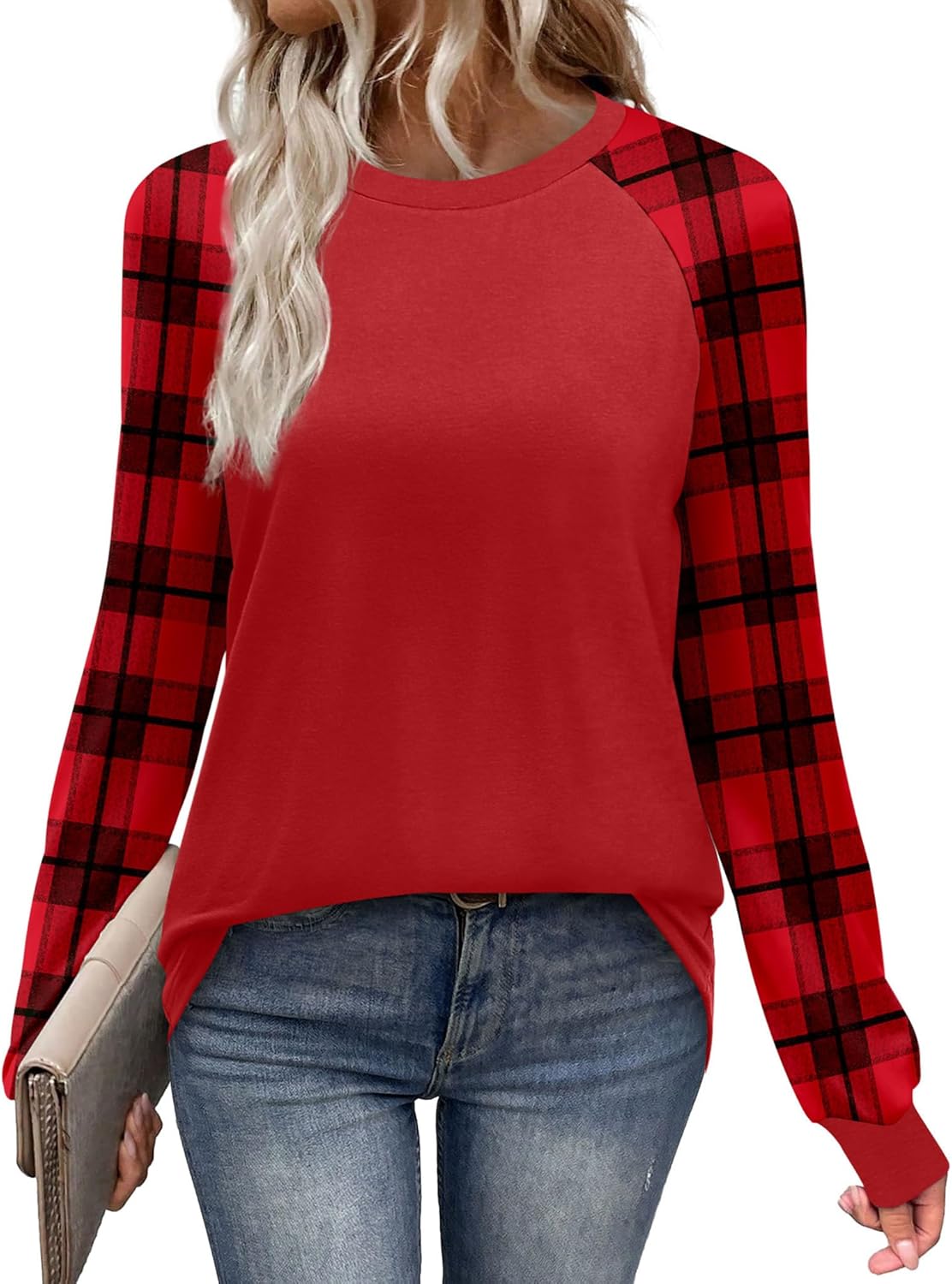 WIHOLL Long Sleeve Shirts for Women Color Block Raglan Tops Casual Crewneck Basic Tees Fall Clothes 2025 Fashion