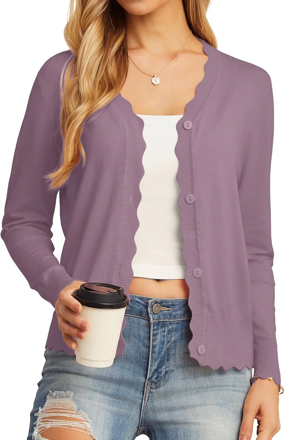 GRECERELLE Women's Long Sleeve V-Neck Button Down Cardigan Knit Shrugs Sweater