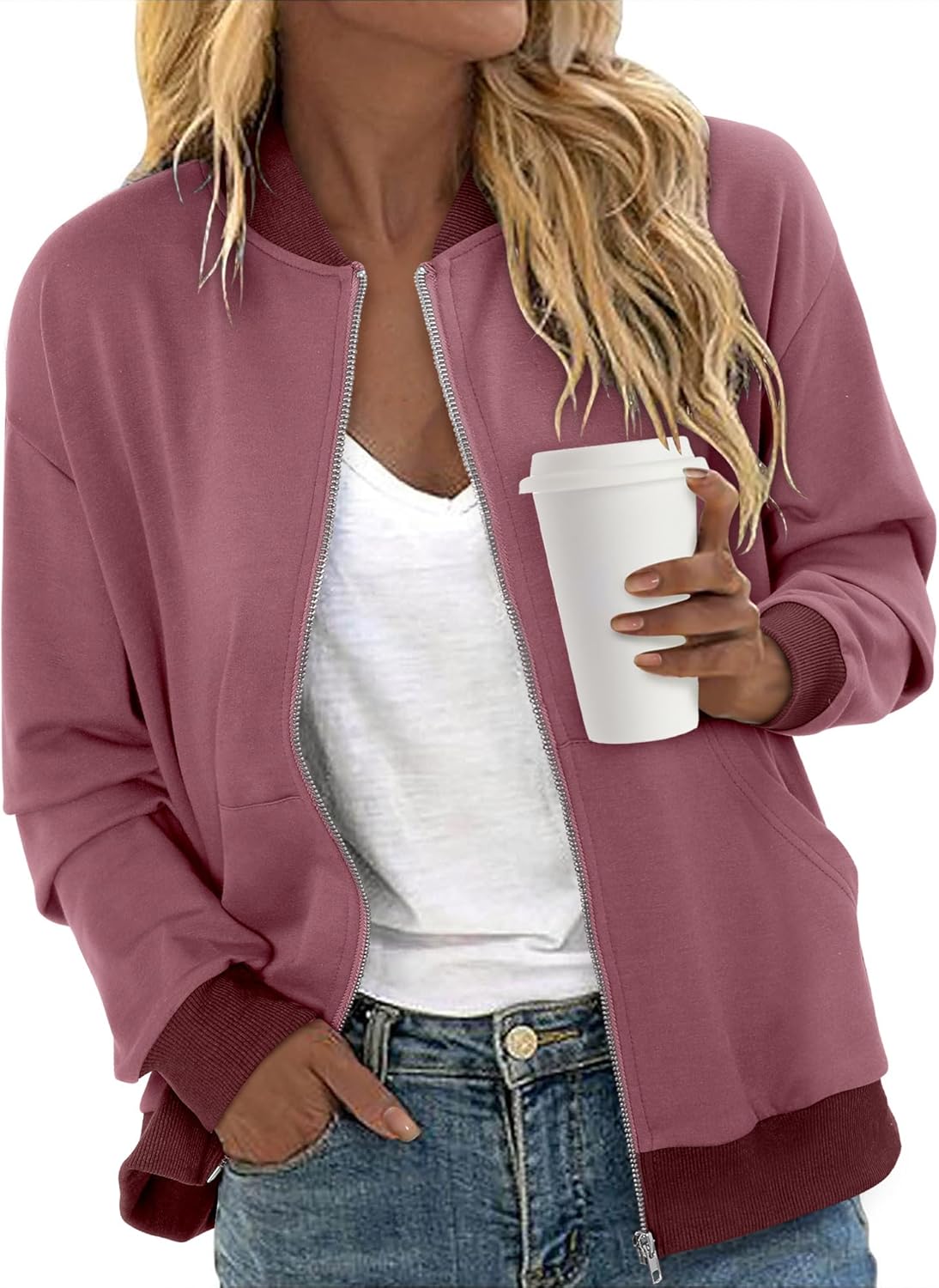 CRAZY GRID Women's Zip Up Jacket Casual Long Sleeve Sweatshirts Fall Coat Outerwear Windbreaker with Pockets S-XXL