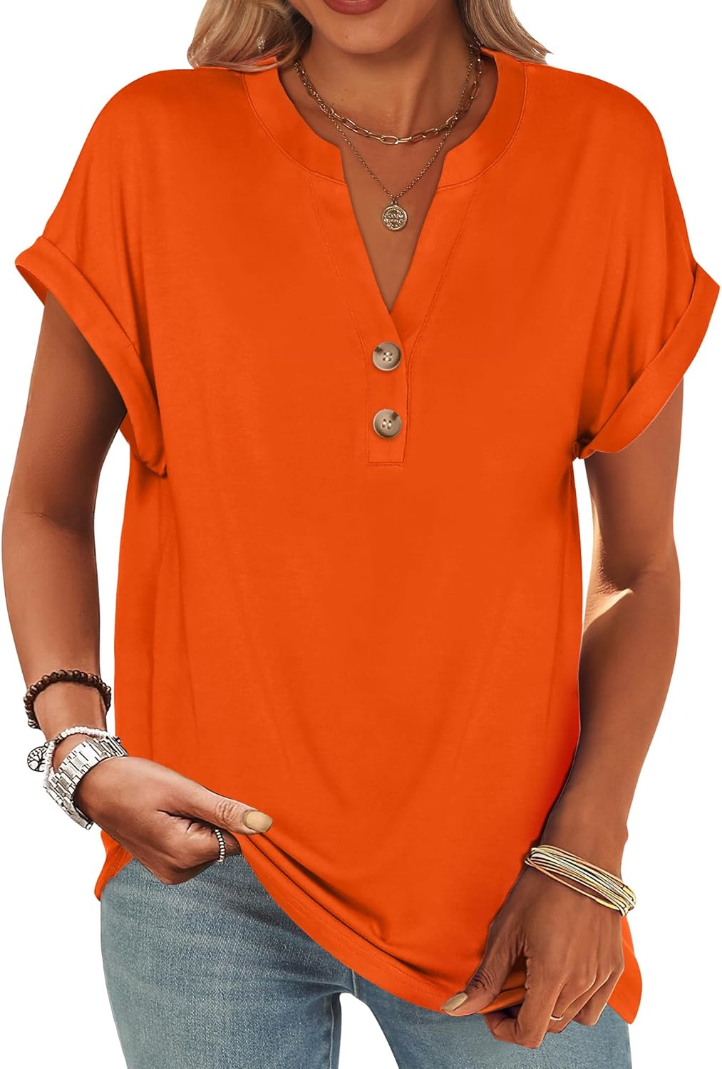 ANRABESS Womens Short Sleeve Henley Tops V Neck Dressy Casual Blouses Summer Trendy Tee Shirts 2025 Vacation Fashion Clothes