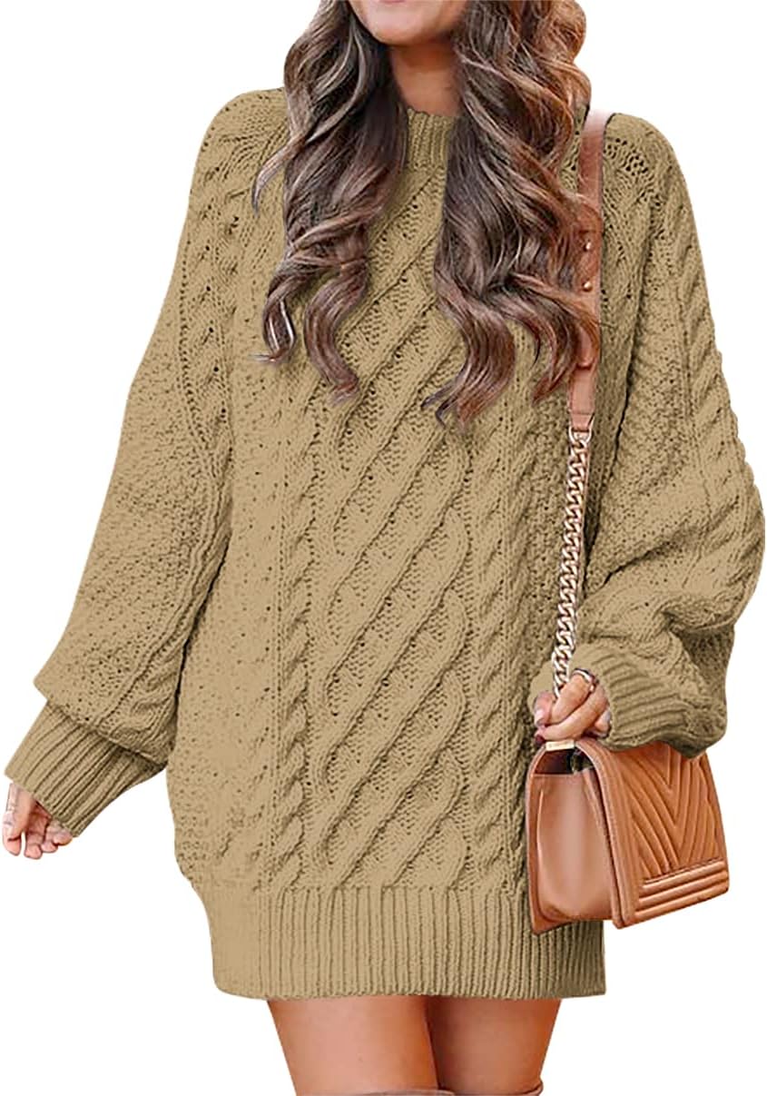 ANRABESS Womens Sweater Dress Oversized Cable Knit Chunky Long Sleeve Short Dresses 2025 Fall Outfits Vacation Winter Clothes