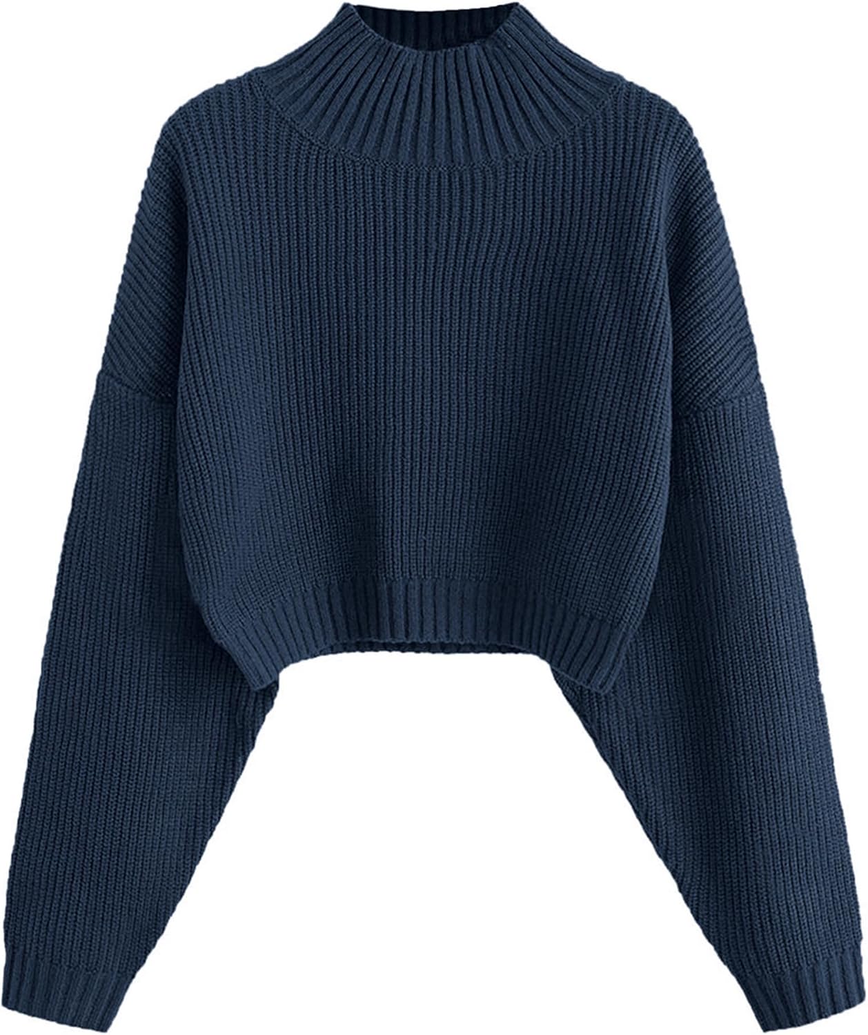 ZAFUL Women's Cropped Turtleneck Sweater Lantern Sleeve Ribbed Knit Pullover Sweater Jumper