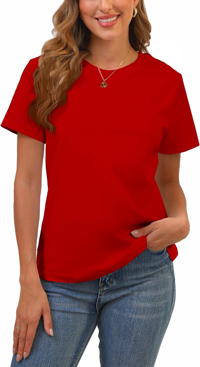 Cotton Basic T Shirts for Women,Crew Neck Short Sleeve Summer Shirts,Solid Loose Fit Tshirt, Plain Workout Tops, Undershirts