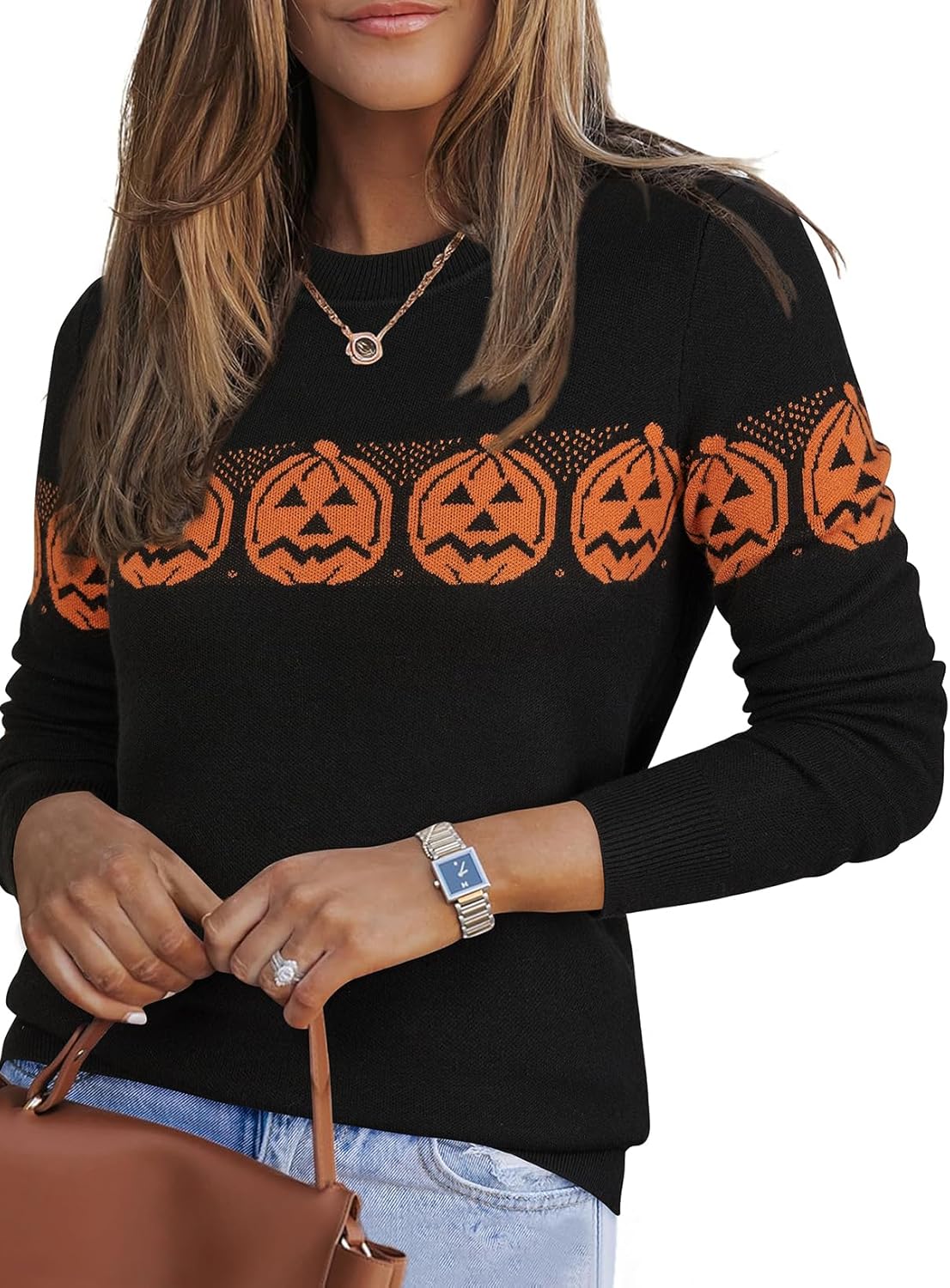 Arach&Cloz Women's Wool Blend Classic Crew Neck Casual Fall Sweaters