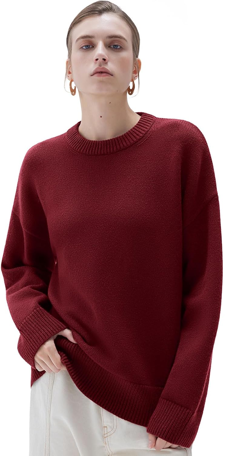 SUUKSESS Women Cashmere Oversized Long Sleeve Pullover Sweater Crew Neck Jumpers