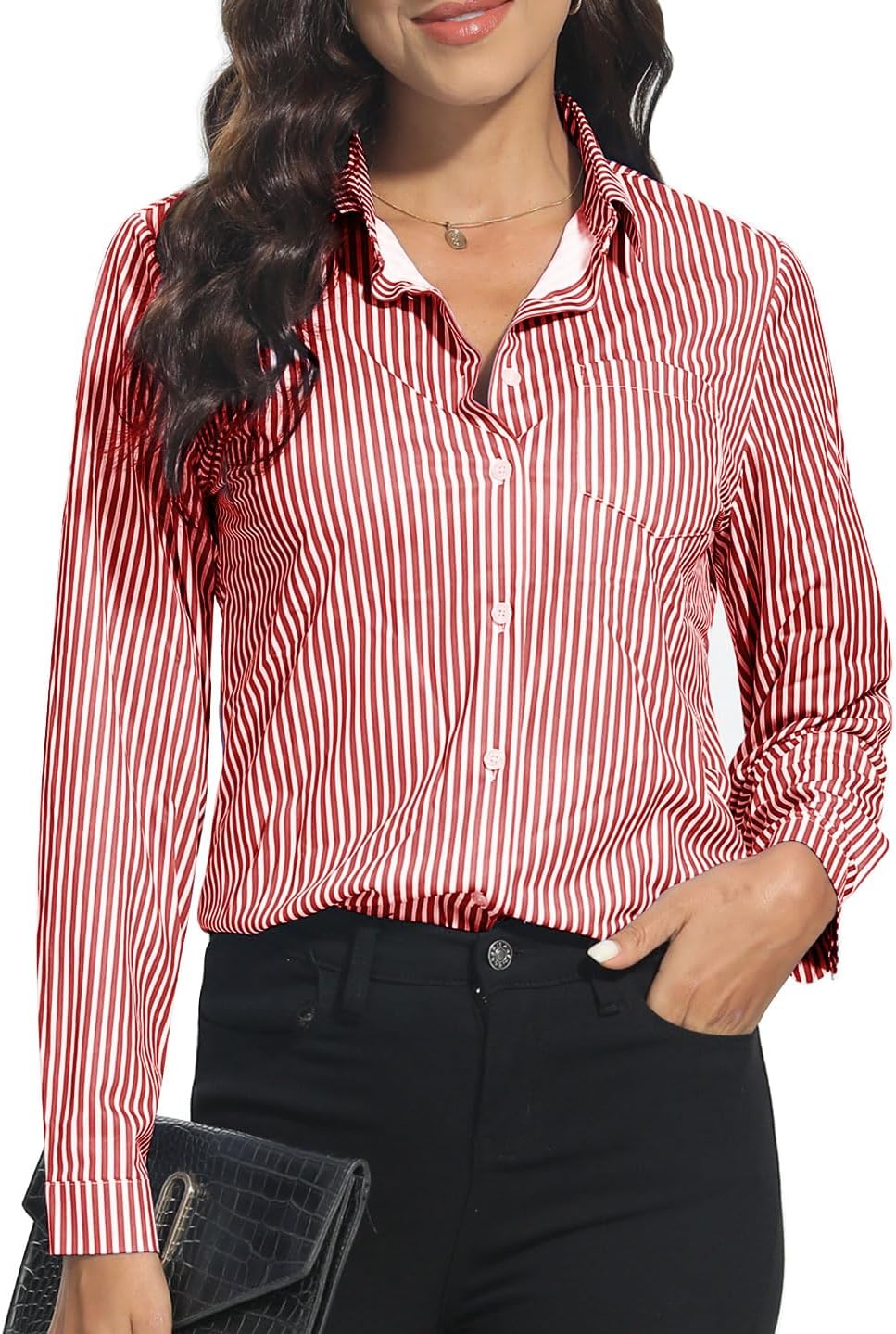 COUXILY Soft Wrinkle-Free Button Down Stretch Shirts for Women, Breathable Moisture-Wicking Casual Work Dress Tops