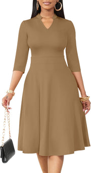 Nmoder Casual Dresses for Women Semi Formal Fit and Flare 3/4 Sleeve A-line Church Work Dress with Pockets