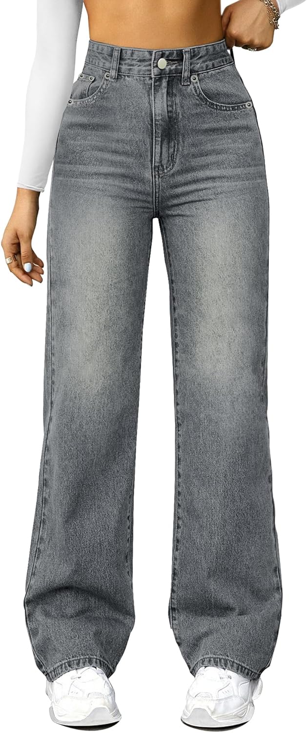 Straight Leg Jeans for Women,High Waisted Wide Leg Loose Microelastic Boyfriend Denim Pants